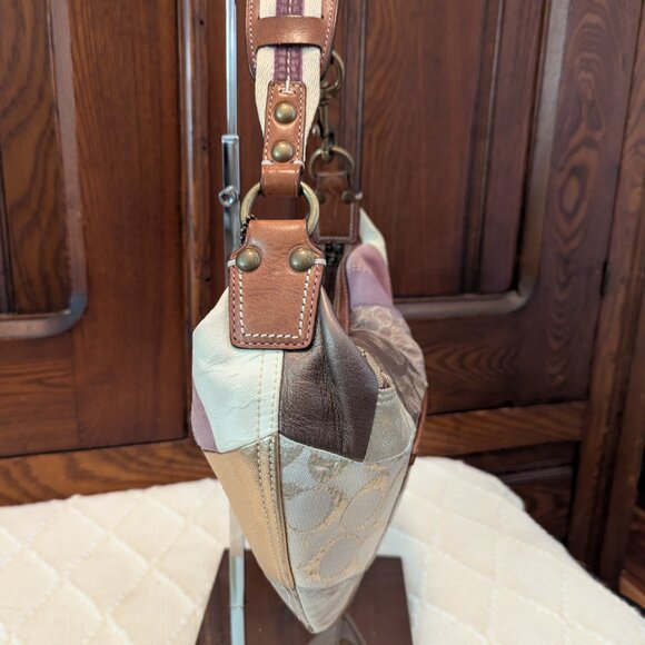 Coach Patchwork One Shoulder Bag Brown Suede Canvas Leather 10019 Y2K Vintage - Picture 5 of 12